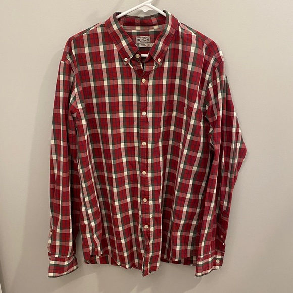 J.Crew Woven Quality Men’s Plaid Long Sleeve Button Up Shirt Red Green White